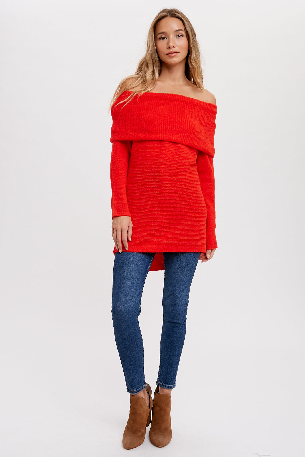 Red off the shoulder sales sweater