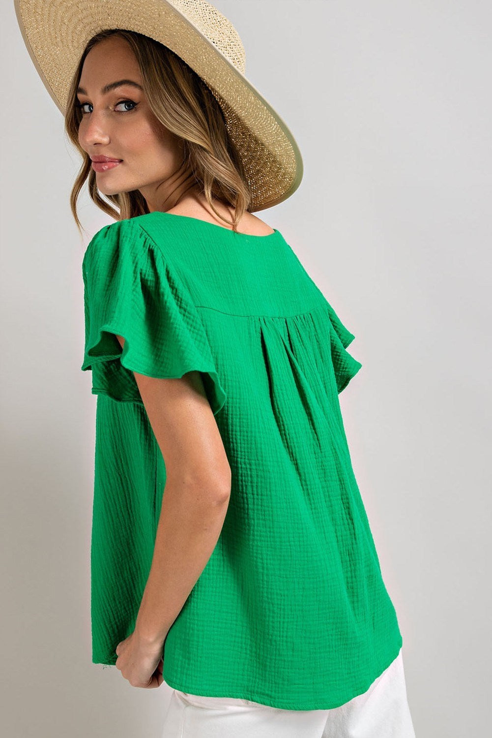 Blouse with Short Sleeves - Kelly Green