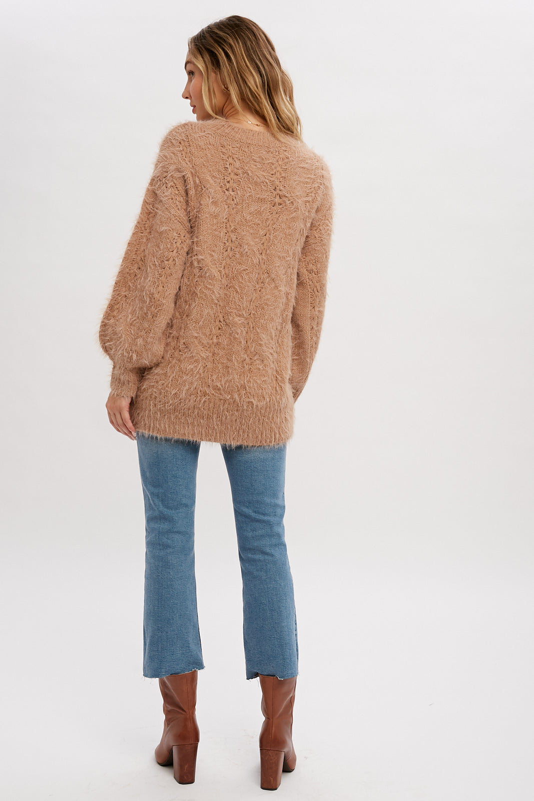 Tunic Style Fuzzy Sweater in Latte